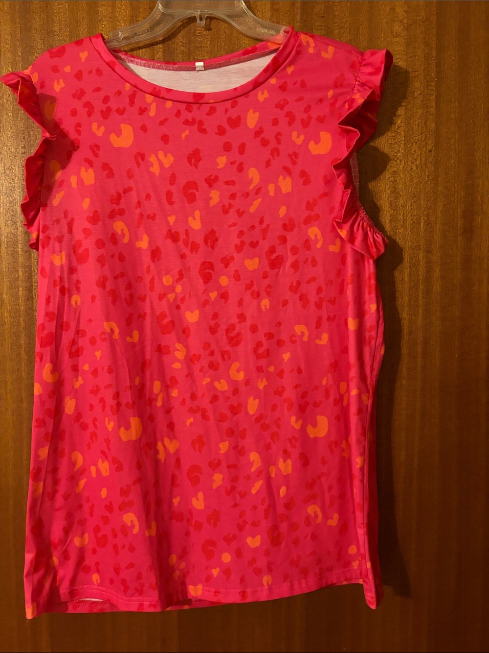 Girls' Pink Leopard Print Ruffle Sleeve Top